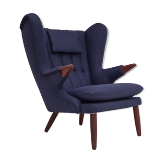 Danish design "Teddy bear" chair, 70s, wool, teak wood, reupholstered