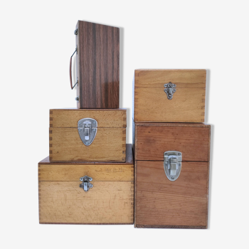 Five vintage wooden boxes