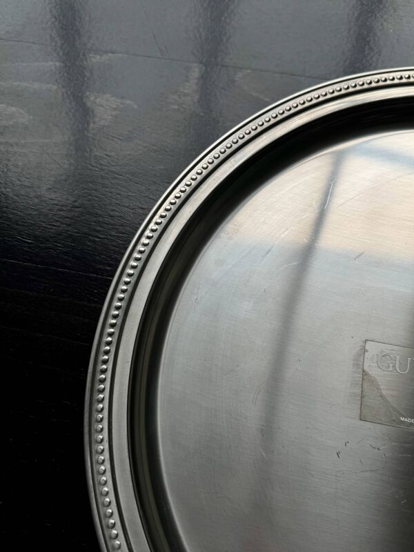 Plateau de service vintage rond métal argenté Guy Degrenne