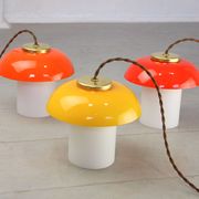 Mid-Century Glass and Brass Mushroom Pendant Lamps, Set of 3