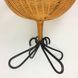 Rattan trash and black metal foot 1950
