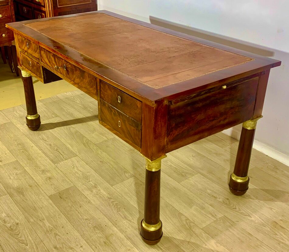 Empire style desk in mahogany, gilded bronzes