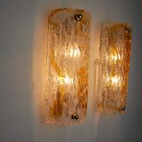 Pair of Mazzega wall lamps, orange Murano blown glass, Italy, 1960