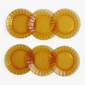 Lot de 6 assiettes à dessert Marguerite en verre ambré Duralex