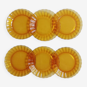 Set of 6 Marguerite dessert plates in Duralex amber glass