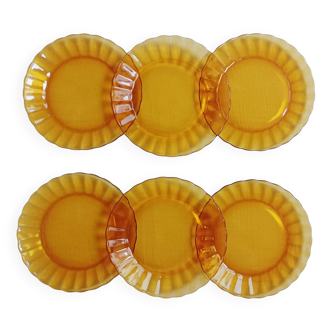 Set of 6 Marguerite dessert plates in Duralex amber glass