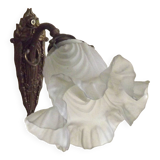 Single French Bronze Art Nouveau Wall Light with Flower Detail and White Glass Shade 4970