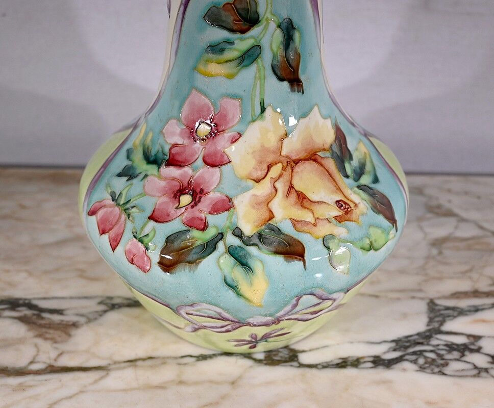 Important earthenware vase by Longchamp, Art Nouveau - 1900