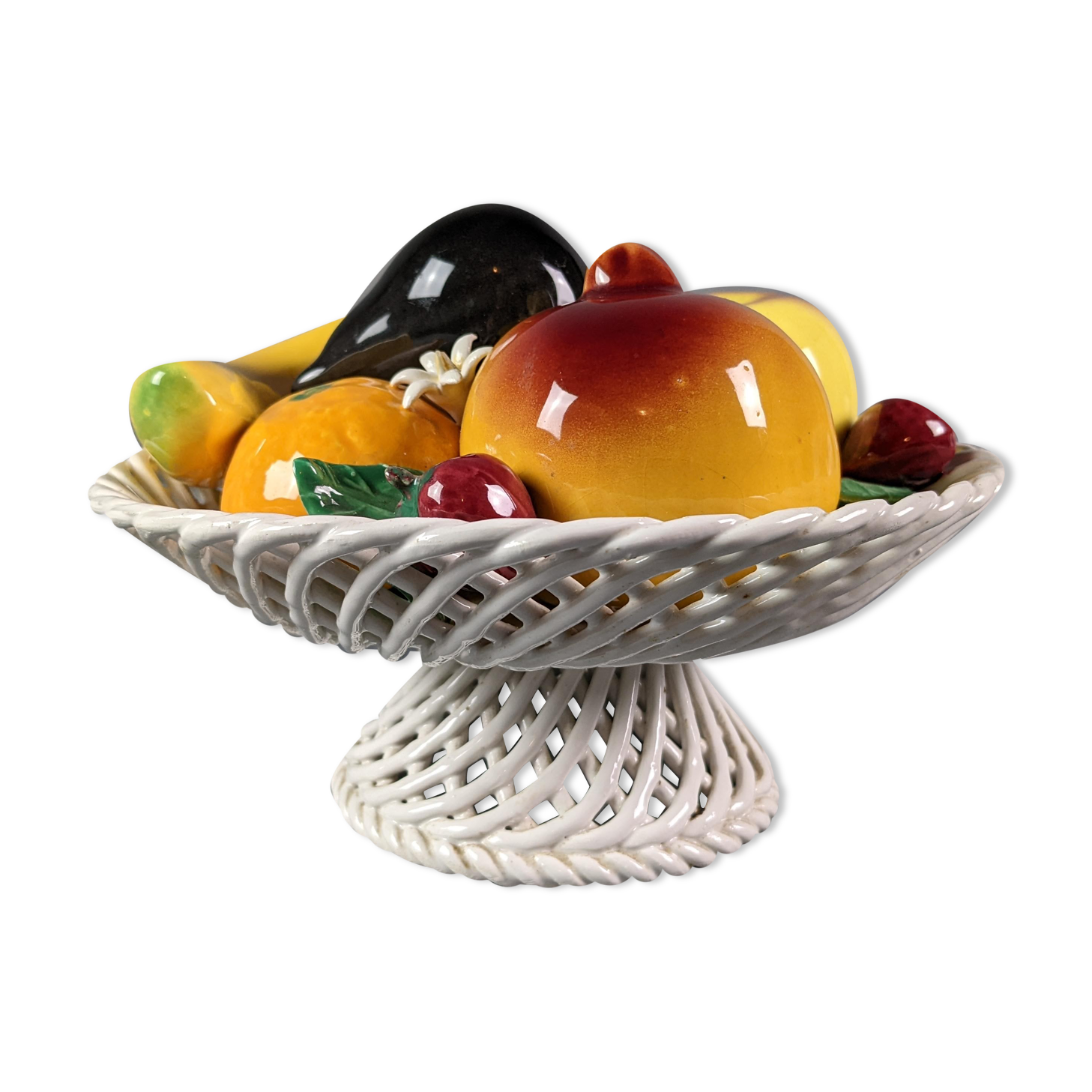 Fruit basket vintage braided ceramic slurry