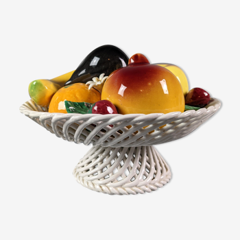 Fruit basket vintage braided ceramic slurry