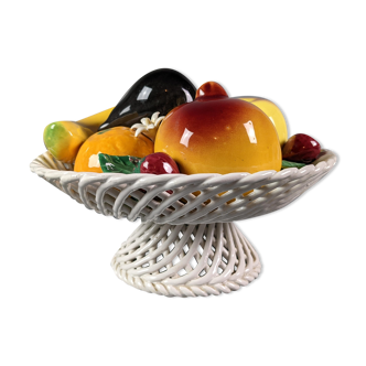 Fruit basket vintage braided ceramic slurry