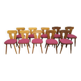 Set of 10 wooden bistro chairs with vintage cushions from the 70s/80s/90s