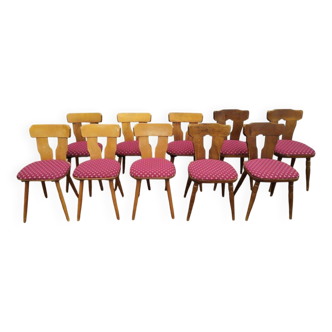 Lot de 10 chaises de bistrot bois avec coussin vintage année 70/80/90