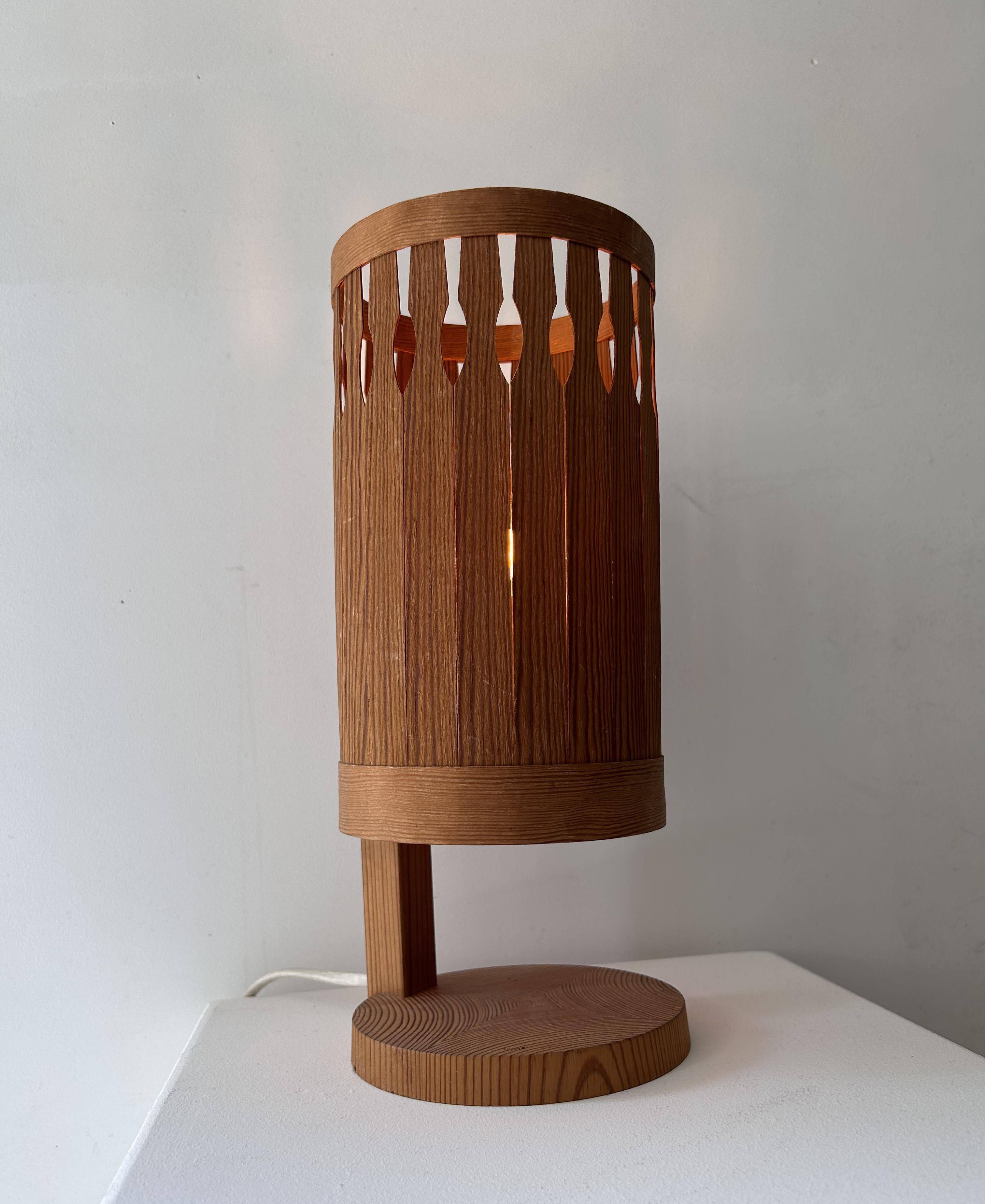 Vintage table lamp, pine strip, Sweden 1970s