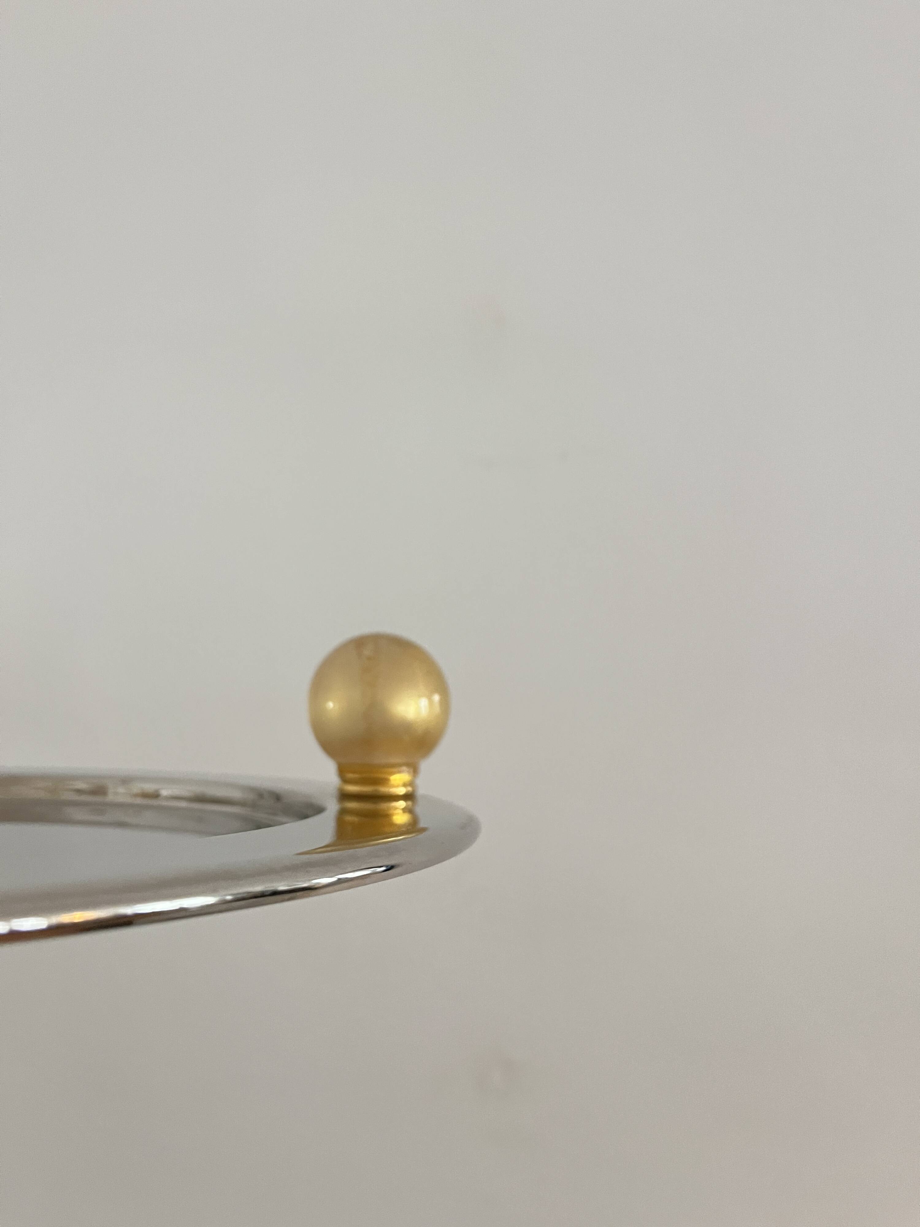 Vintage Palladium-Plated Serving Tray with Murano Glass Handles, Italy, 80s