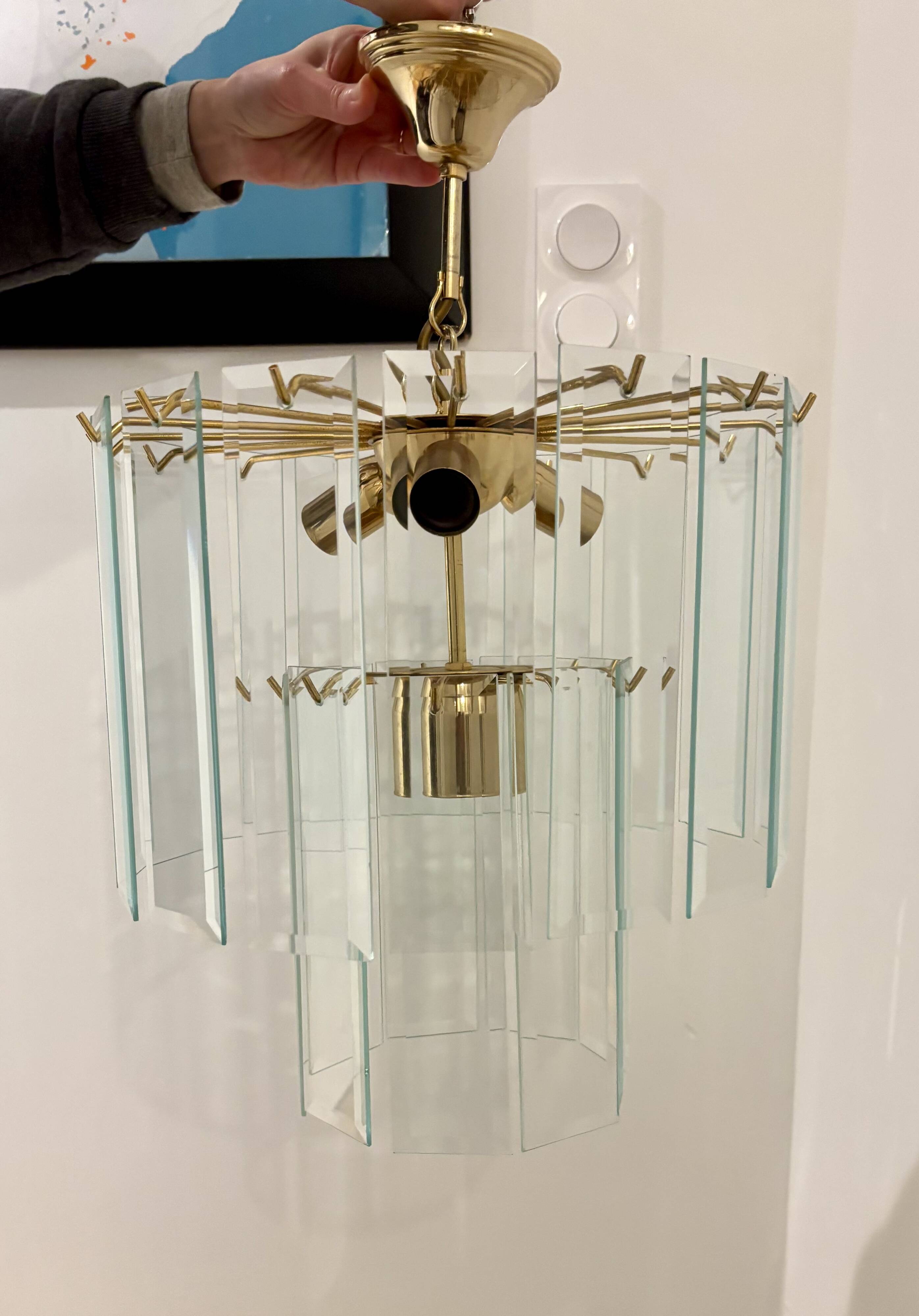 Lustre cascade verre et laiton, murano