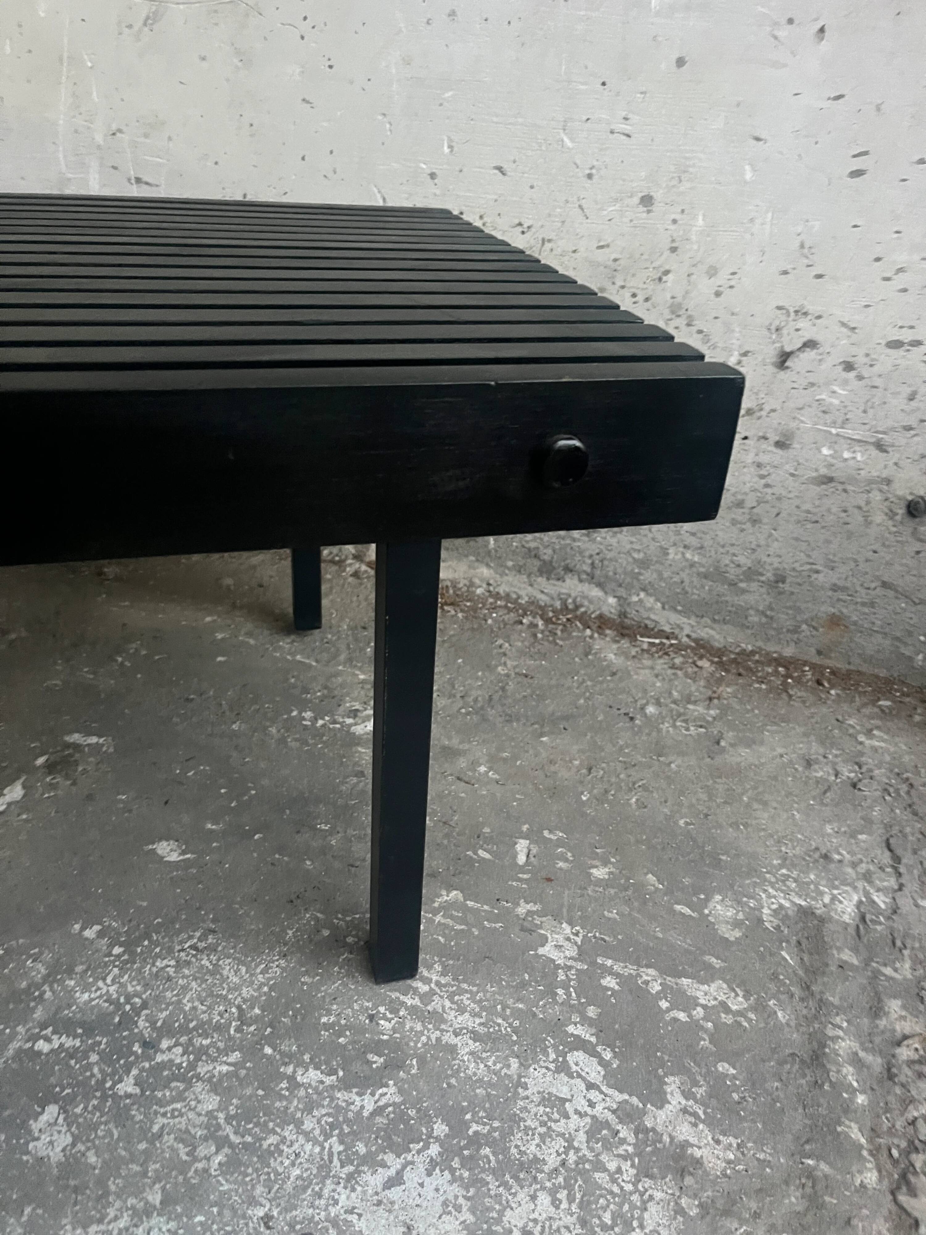Black wooden slatted bench and coffee table — minimalist mid-century inspired, solid wood