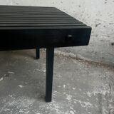 Black wooden slatted bench and coffee table — minimalist mid-century inspired, solid wood