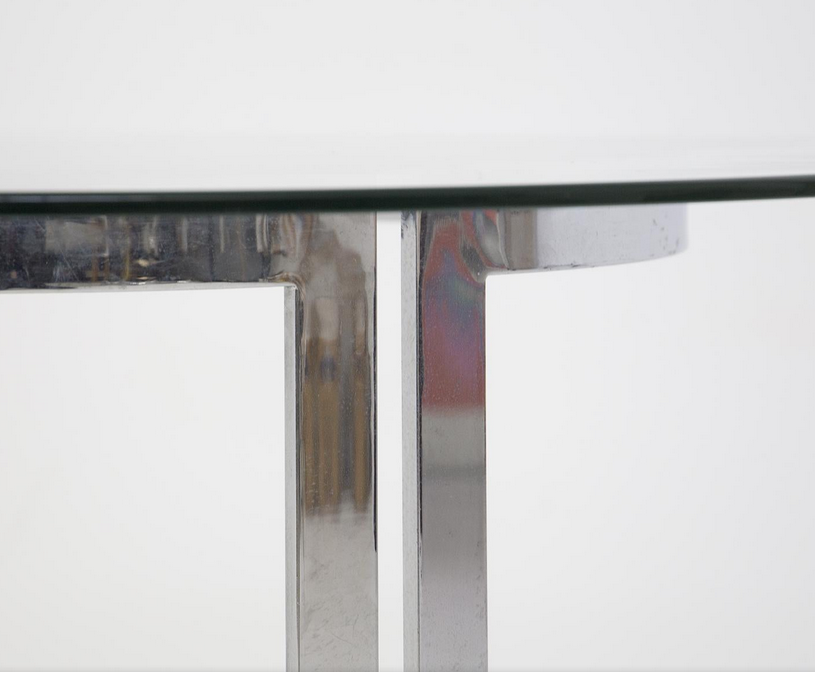Table à diner ronde 120 cm verre et acier chromé 70