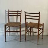 Set of 2 Italian chairs in wood and straw, Gio Ponti style 1950