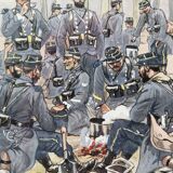 Set of 3 military drawings, watercolor and gouache by Pierre Albert Leroux
