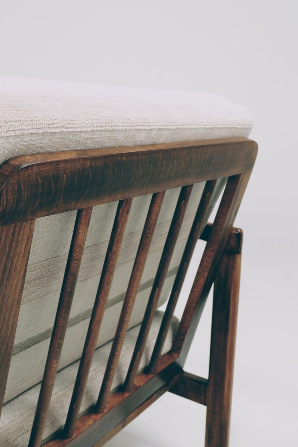 Scandinavian armchair natural linen beige striped fabric 1965