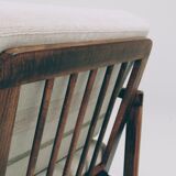 Scandinavian armchair natural linen beige striped fabric 1965