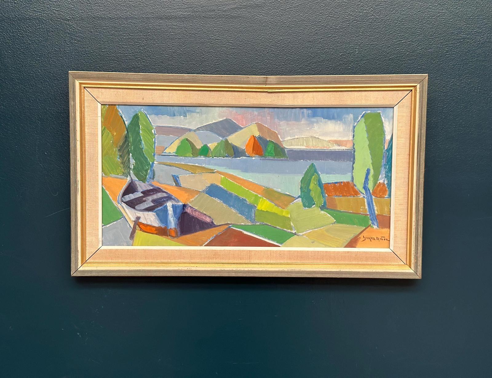 Original Mid Century Swedish Oil On Canvas — Fractured Horizon By Yngve Andersson — Signed — Vintage & Framed — 34 × 62 Cm (13.4" × 24.4")