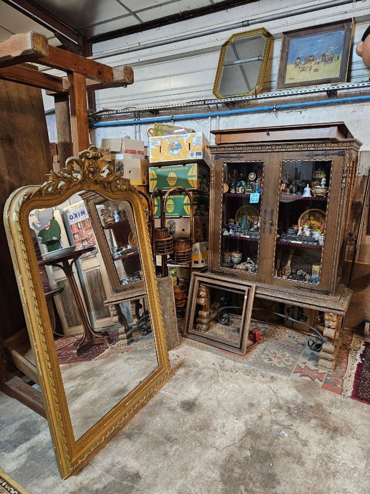 Large carved and gilded wooden mirror in Louis XV style