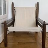 Honoré Safari armchair in wood and beige canvas