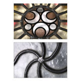 Screened windows with colored stained glass windows