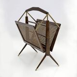 Cesare Lacca Mid-Century Modern Italian Wicker and Brass Magazine Rack, 50