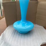 Blue opaline carafe vase with a transparent handle