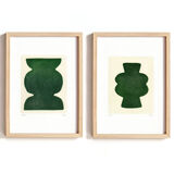 Duo of paintings on paper - pow and mood - dark green - signed eawy