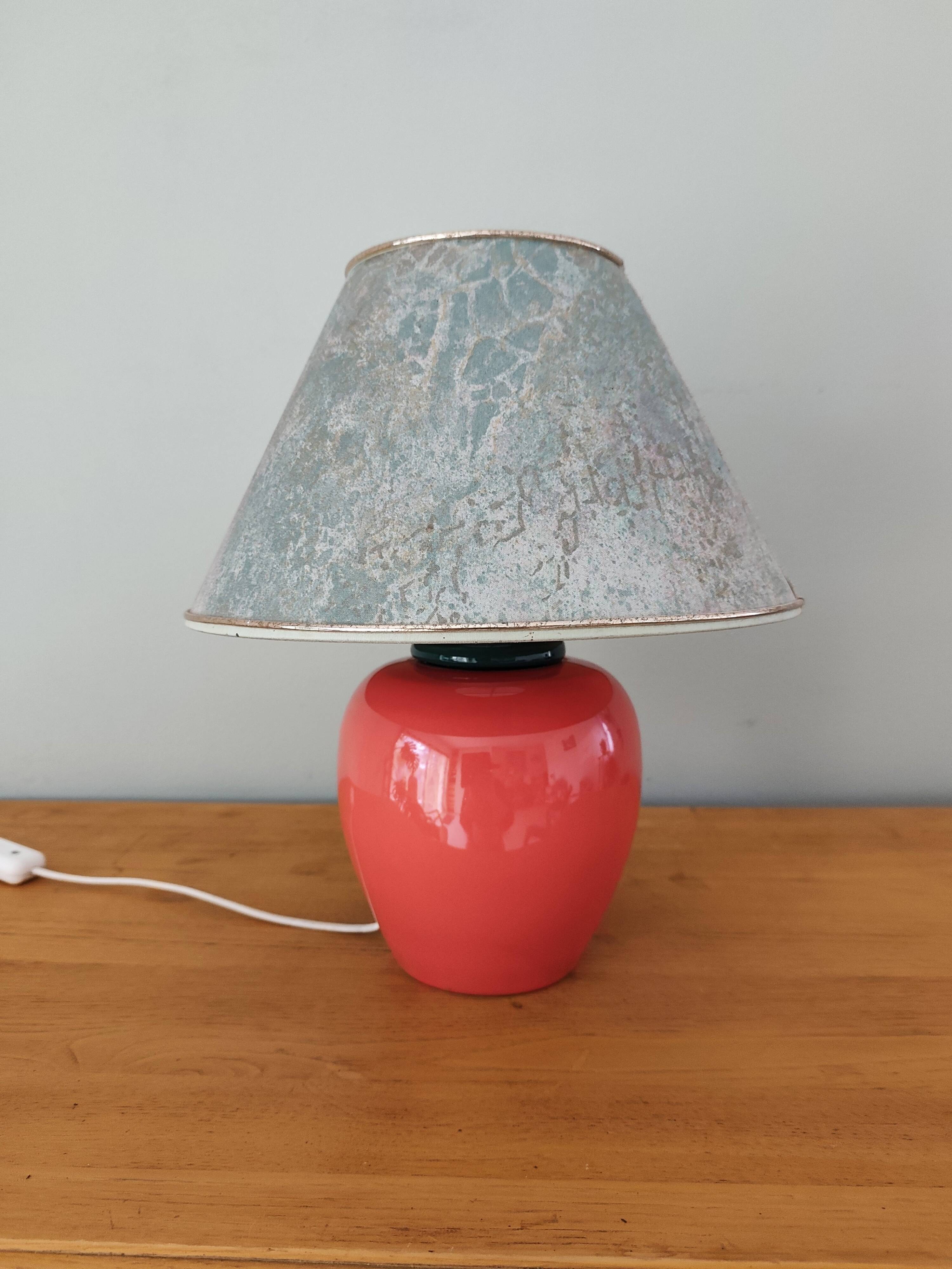 Vintage ceramic lamp with a patinated shade