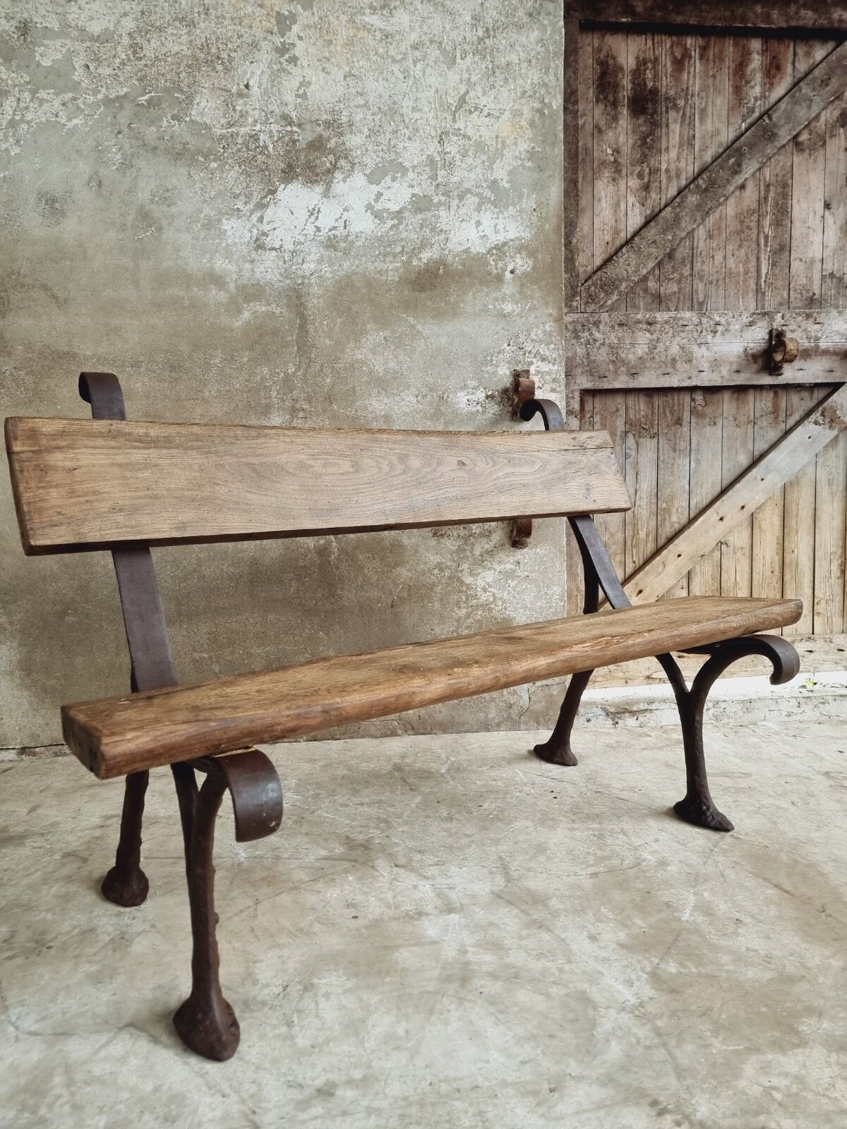 Antique garden bench park bench cast iron with oak