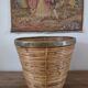 Rattan and brass cache pot, Italy.