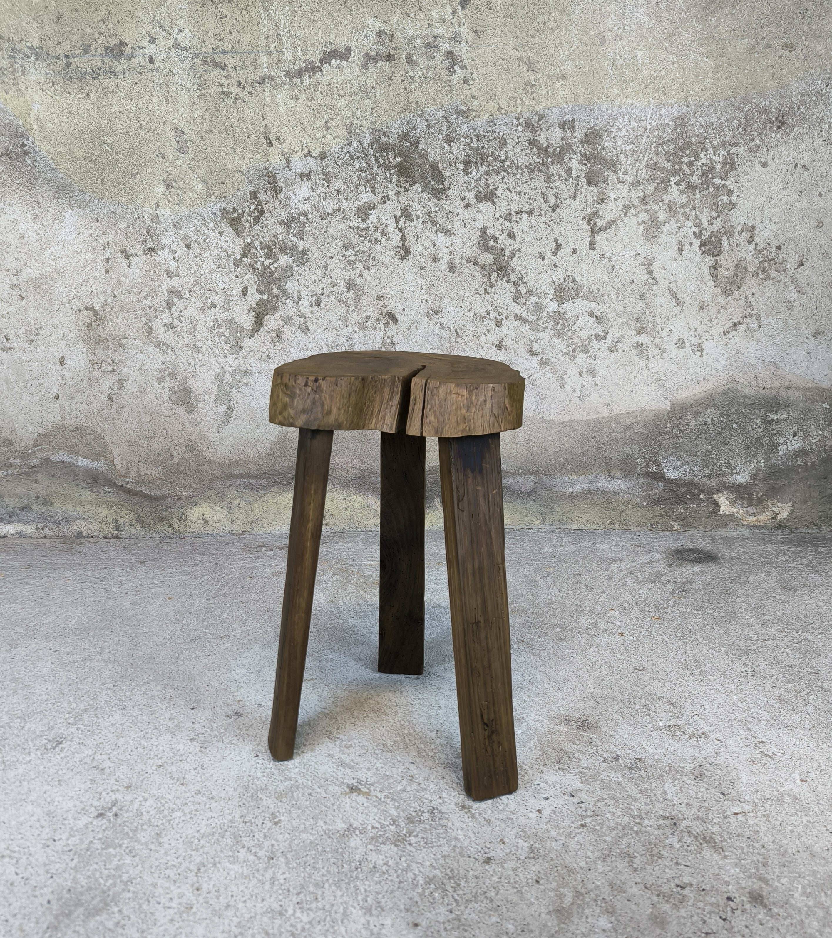 Brutalist wooden tripod stool