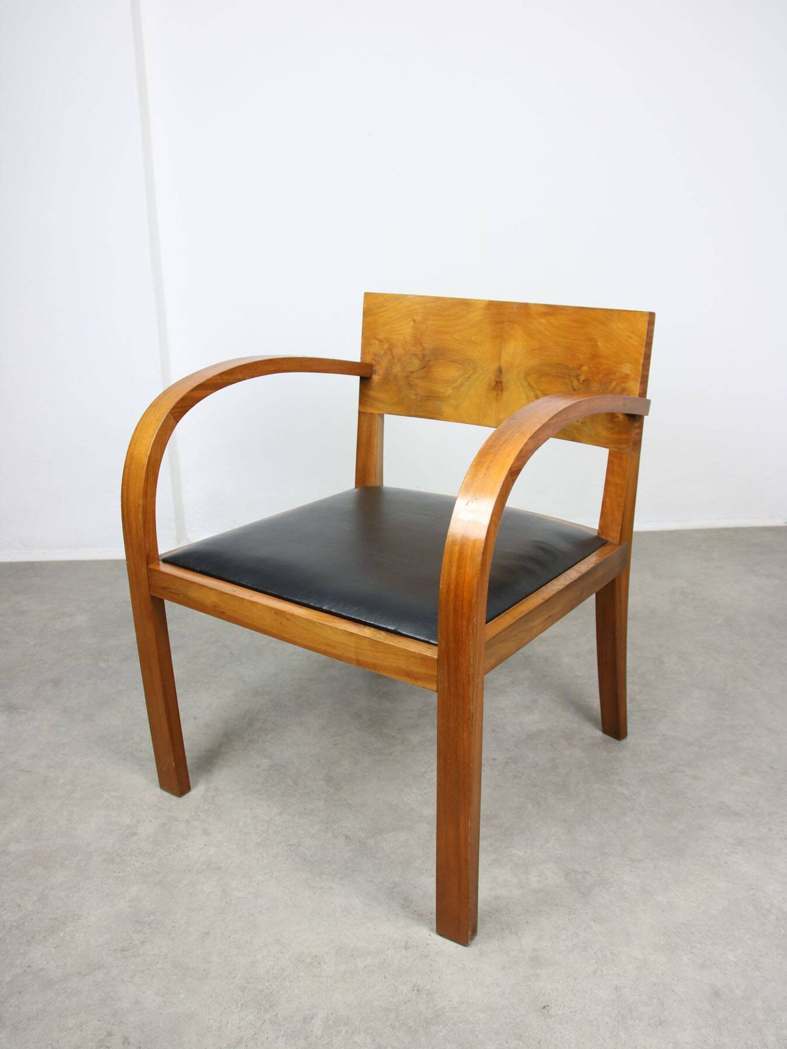 Italian Art Deco Lounge Chairs in Wood & Black Leatherette, set of 2
