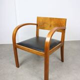 Italian Art Deco Lounge Chairs in Wood & Black Leatherette, set of 2