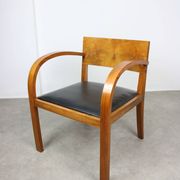Italian Art Deco Lounge Chairs in Wood & Black Leatherette, set of 2