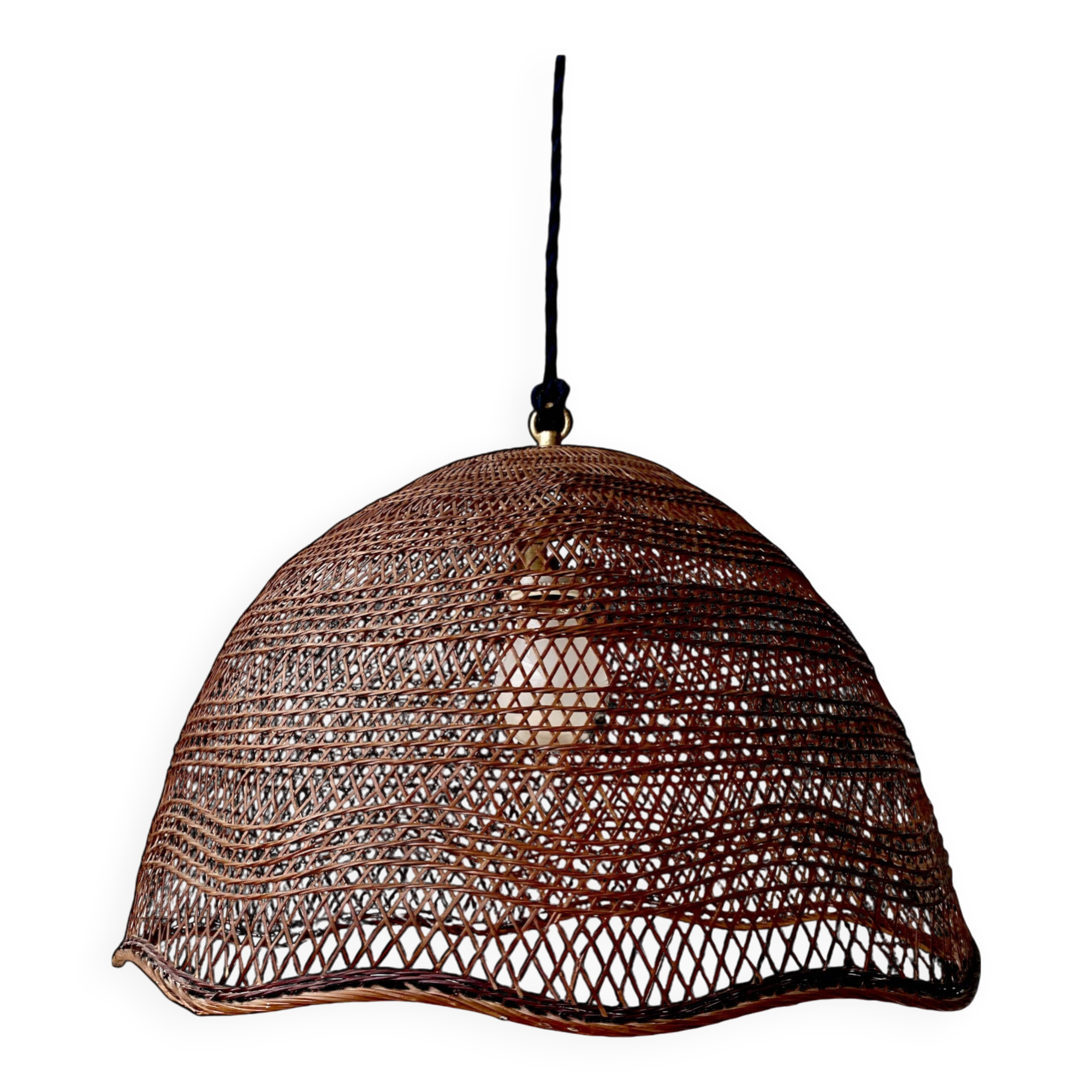 Straw pendant light, new 1m fabric cable, porcelain ceiling light