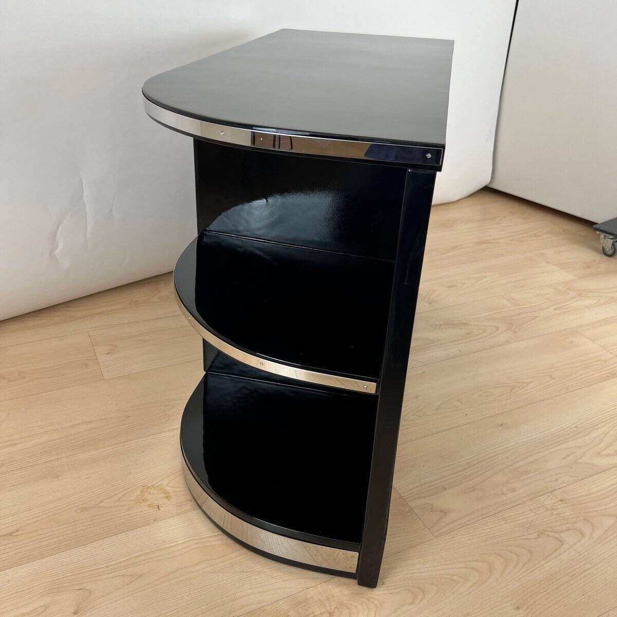 Art Deco Black Lacquered Lowboard with Chrome Fittings, France, 1930s