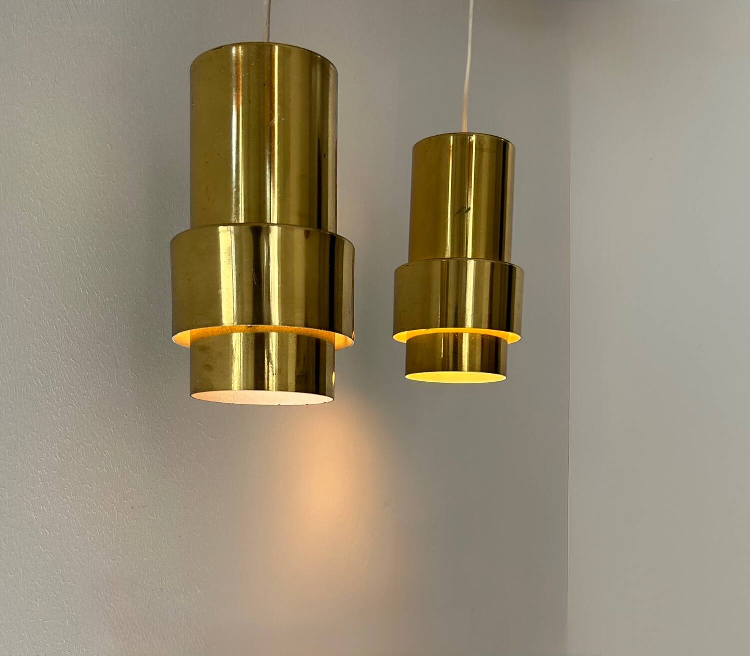 Pair of vintage pendant lights, brass, Sweden 1960