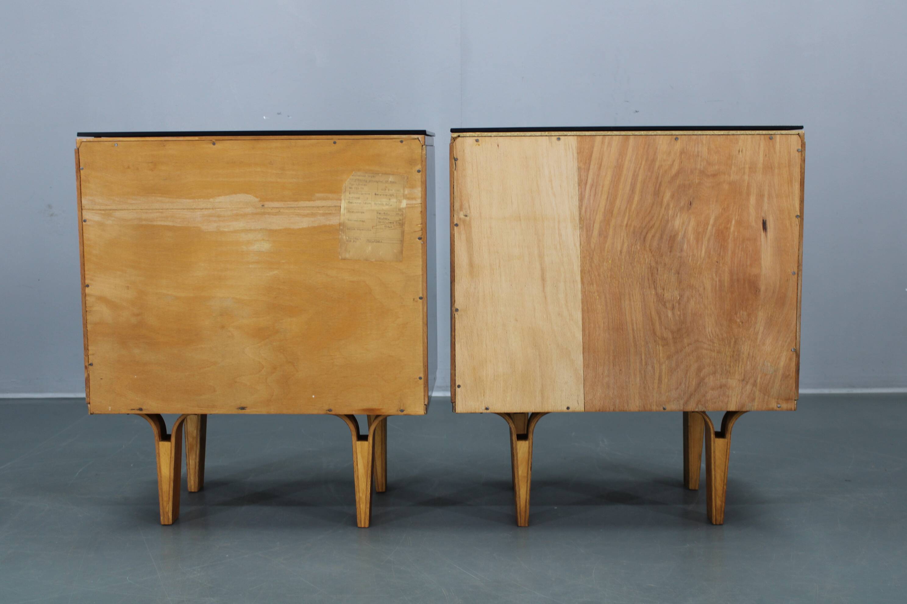 1960s František Mezulaník mid-century maple nightstands with black glass tops