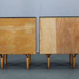 1960s František Mezulaník mid-century maple nightstands with black glass tops