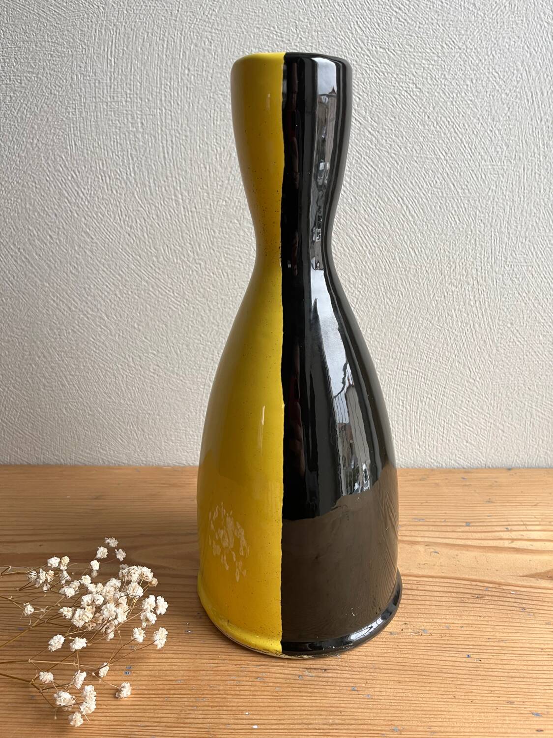 Vintage Vallauris two-tone black and yellow earthenware vase