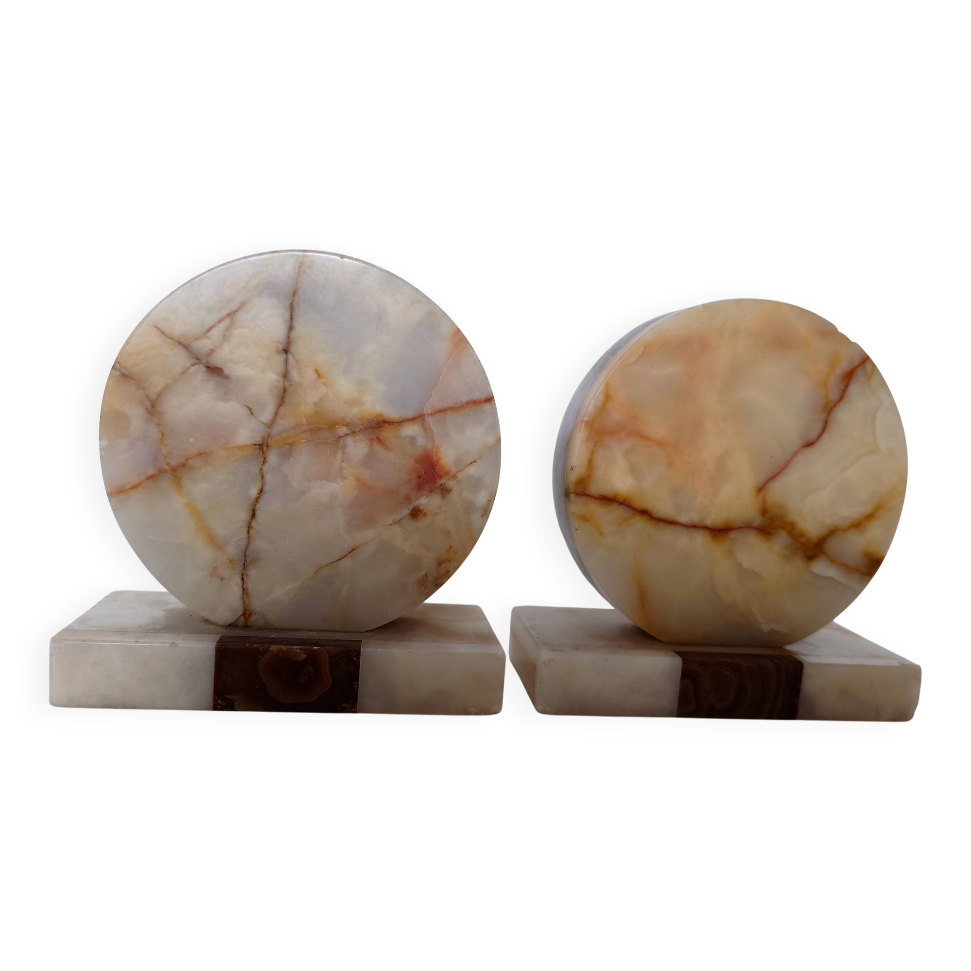 Pair of marble and onyx bookends, geometric design, Art Deco style.