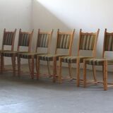 Danish modern brutalist oak dining chairs by Henning Kjærnulf, 1960s, set of 6