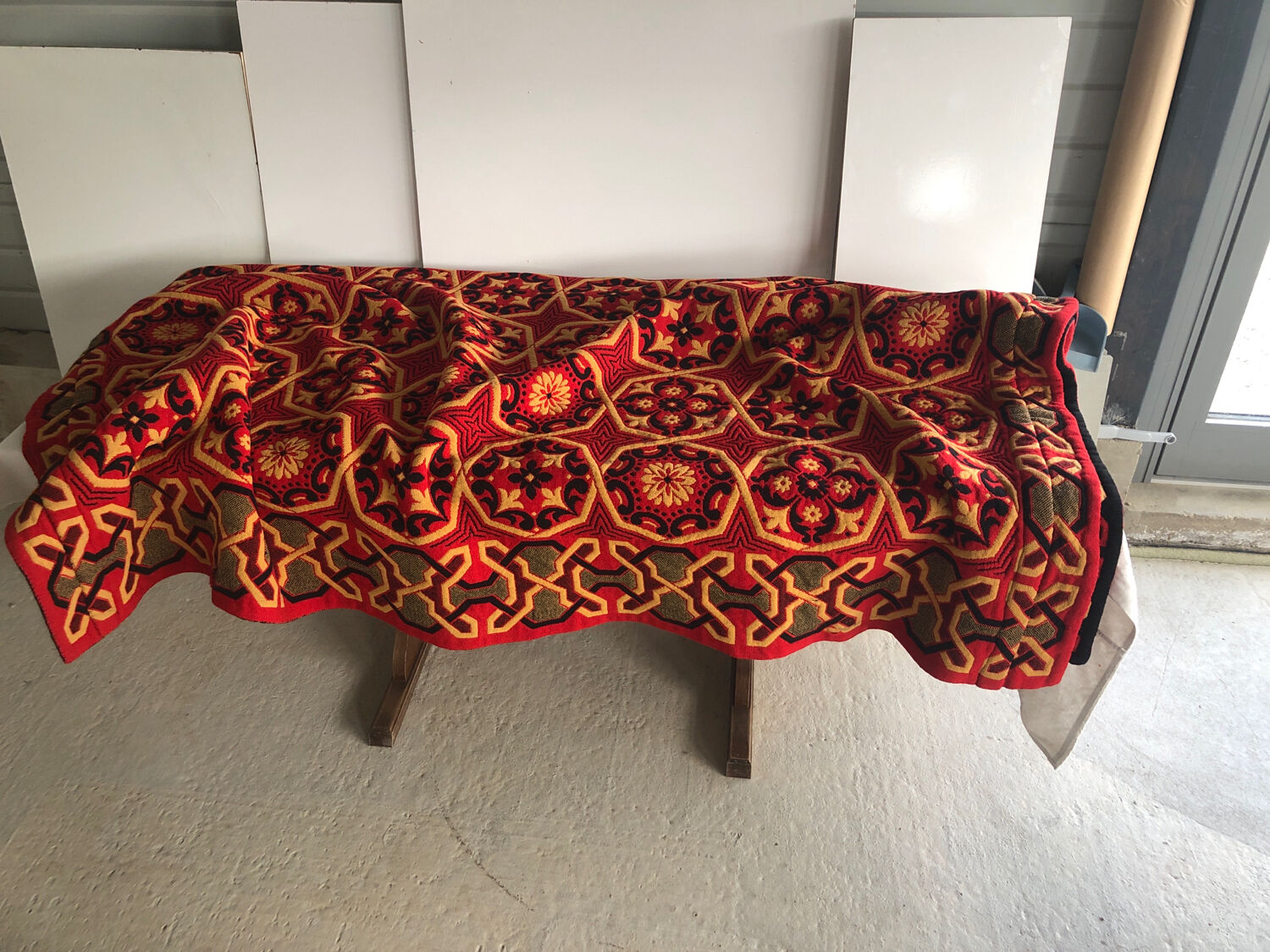 Handmade bedspread vintage red black and beige